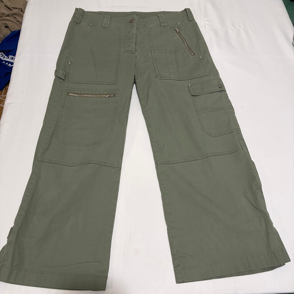 DKNY Olive Green Utility Cargo Pants Women’s Size 6 Wide Leg Button Fly Y2K - Gr